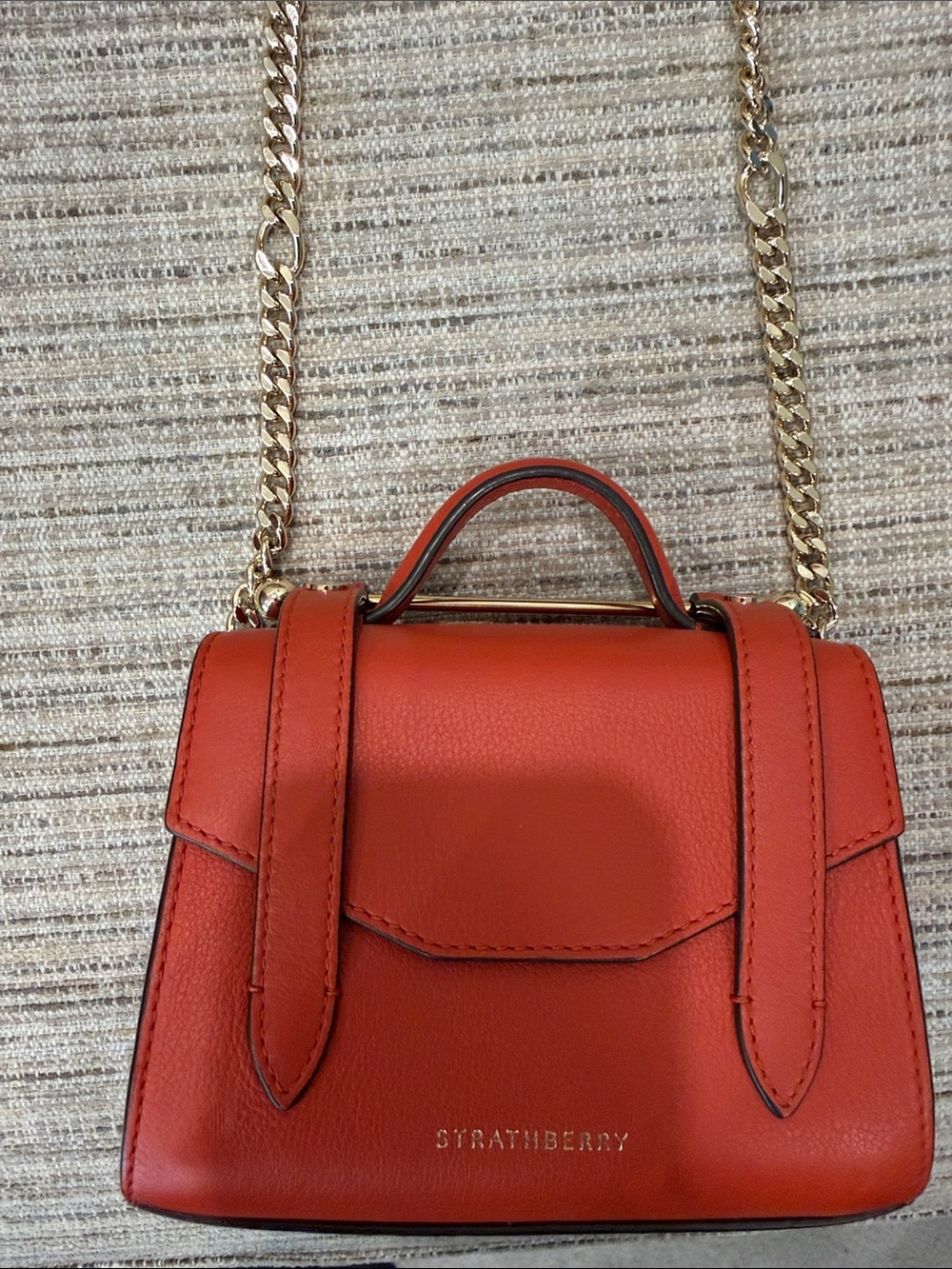Strathberry Mini Crossbody in Burnt Orange with Gold Chain - Picture 2 of 16